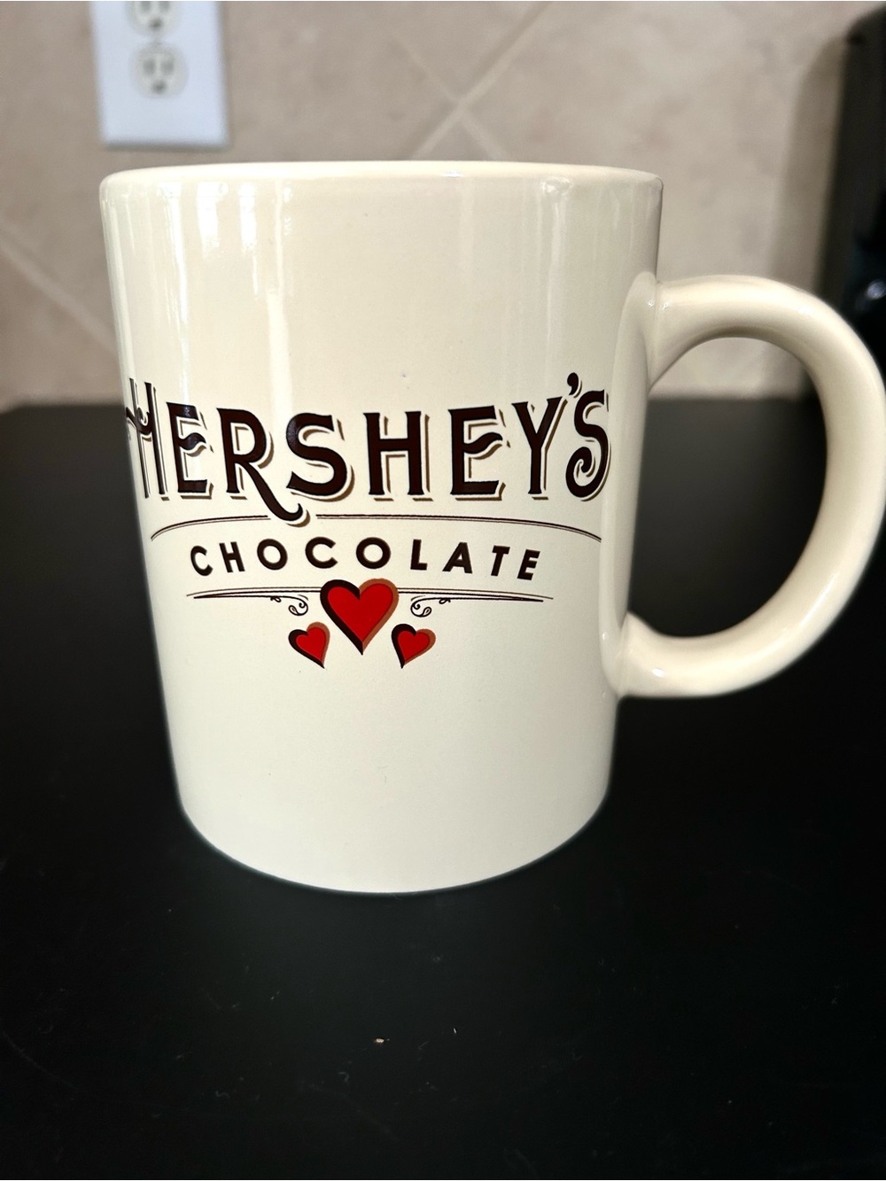 Hershey's Chocolate Cream White Ceramic Mug with Red Heart Accents